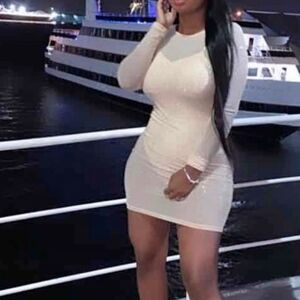 Fashion Nova Cream Bodycon Dress Long Sleeve size Medium